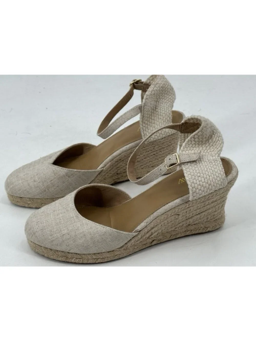 J. CREW Women's Espadrilles Wedge Shoes Factory Tan Canvas Ankle Strap 10M
